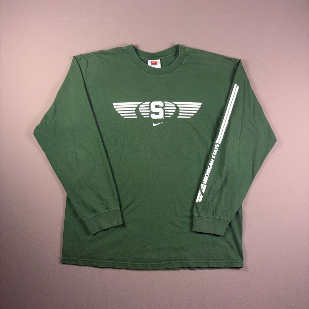 Vintage 90s Nike Michigan State Spartans Long Sleeve Shirt Green Large